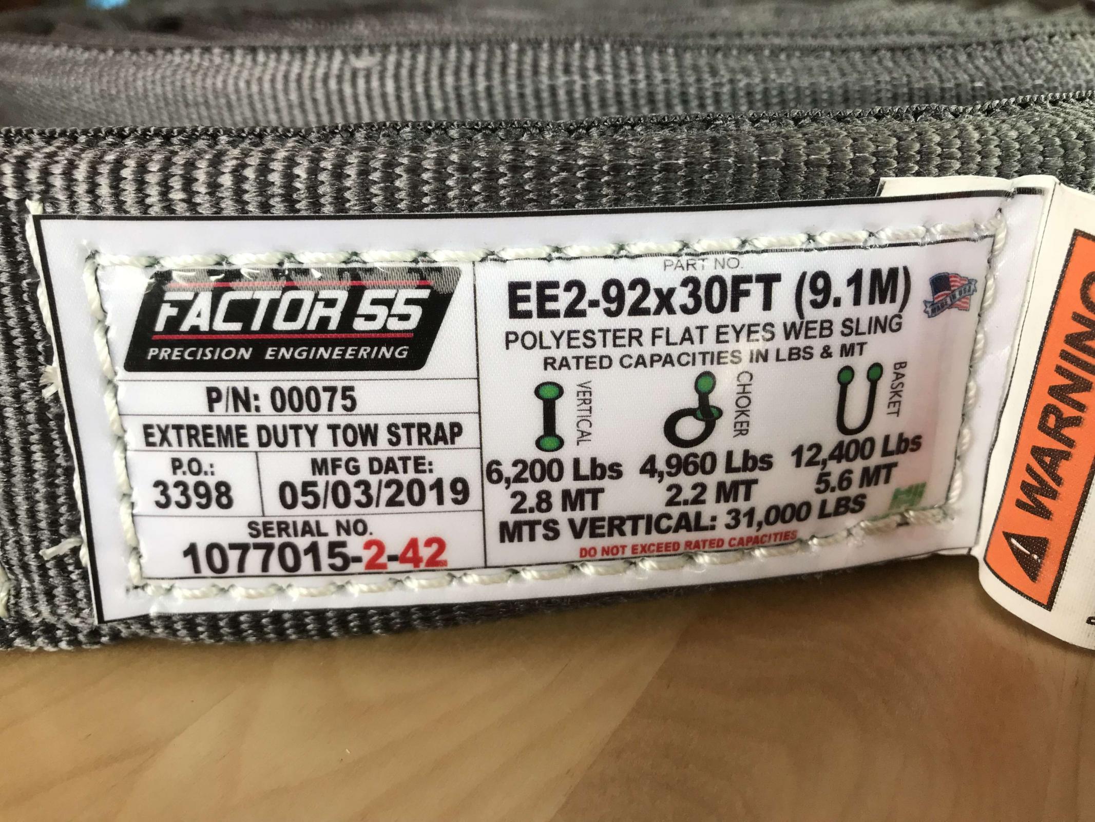 Factor 55 30 Foot Tow Strap Extreme Duty 30 Foot x 2 Inch Gray Factor 55