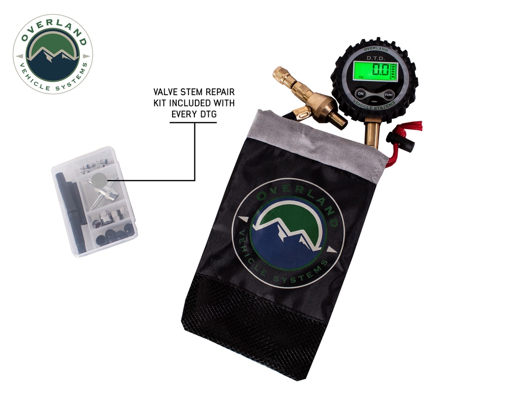Overland Vehicle Systems Digital Tire Tire Deflator with Valve Kit & Storage Bag Universal - Click Image to Close