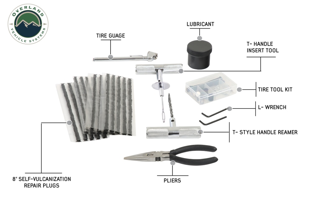 Overland Vehicle Systems Tire Plug Repair Kit 53 Piece Off Road Grade Truck, Jeep Off Road, RV, Trailers - Click Image to Close