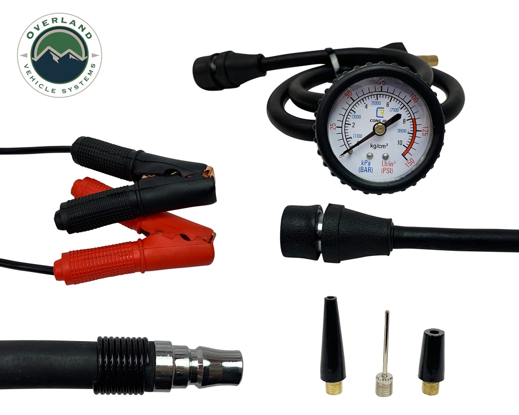 Overland Vehicle Systems Portalble Air Compressor System 5.6 CFM With Storage Bag, Hose and Attachments Universal - Click Image to Close