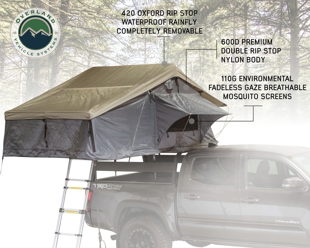 Overland Vehicle Systems Roof Top Tent 2 Person Extended Roof Top Tent With Annex Green/Gray Nomadic - Click Image to Close