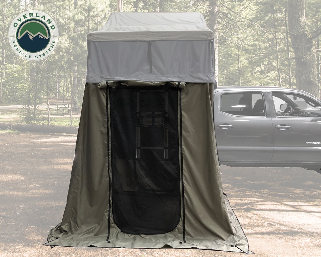Overland Vehicle Systems Roof Top Tent 2 Annex 81x72X82 Inch Green Base Black Floor and Travel Cover Nomadic - Click Image to Close