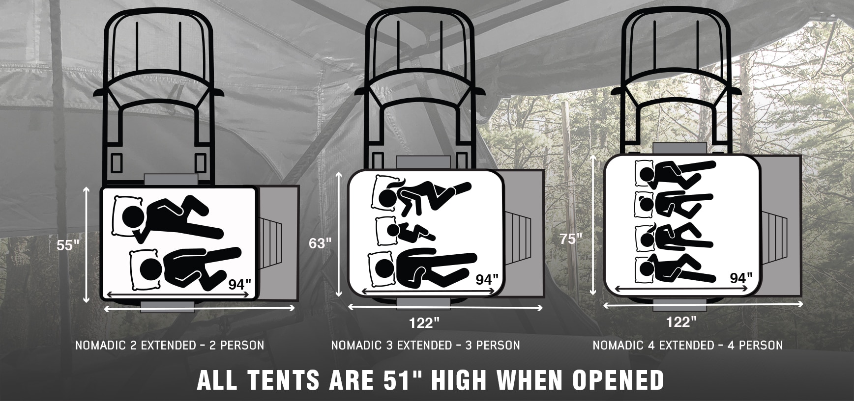 Overland Vehicle Systems Roof Top Tent 2 Person Extended Roof Top Tent Dark Gray Base With Green Rain Fly With Bonus Pack Nomadic