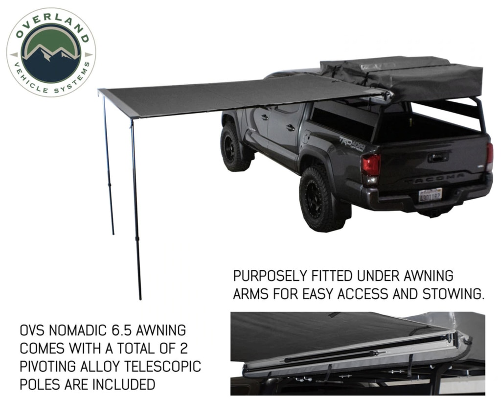 Overland Vehicle Systems Awning 2.0-6.5 Foot With Black Cover Universal Nomadic - Click Image to Close