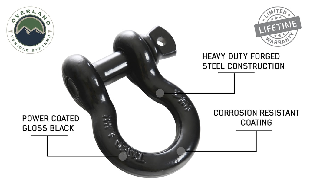 Overland Vehicle Systems Recovery Shackle 3/4 Inch 4.75 Ton Steel Gloss Black - Click Image to Close