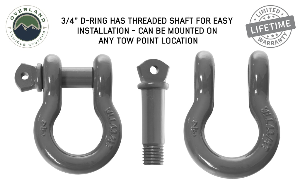 Overland Vehicle Systems Recovery Shackle 3/4 Inch 4.75 Ton Gray Universal - Click Image to Close