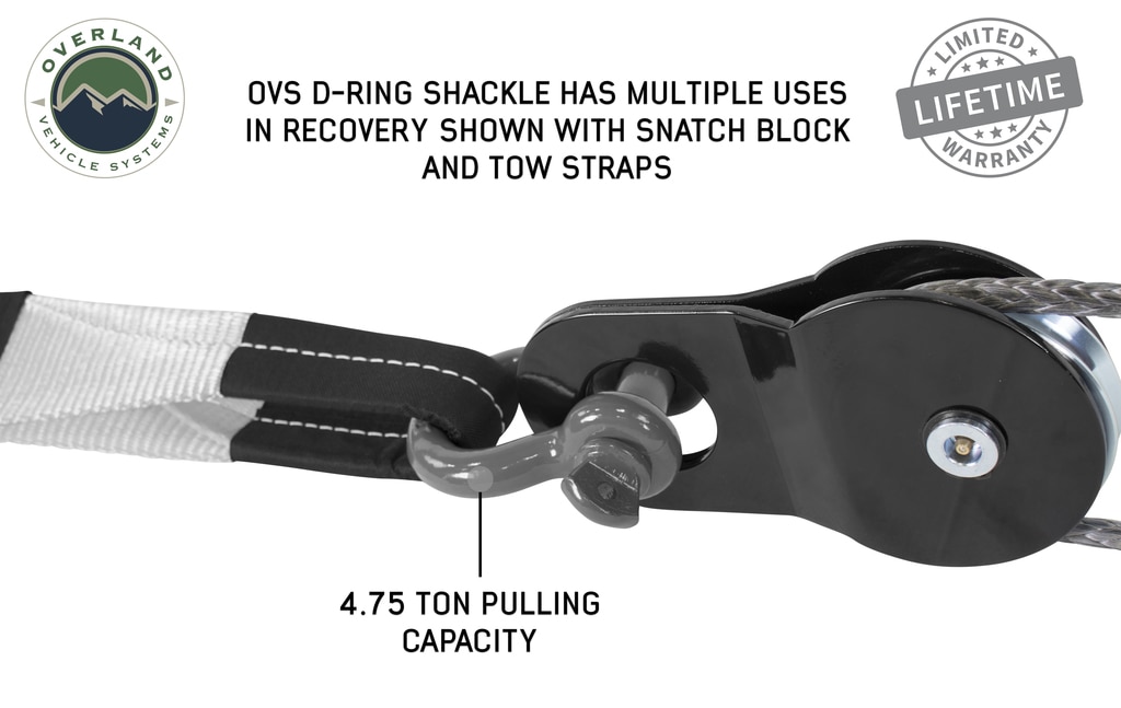 Overland Vehicle Systems Recovery Shackle 3/4 Inch 4.75 Ton Gray Universal - Click Image to Close