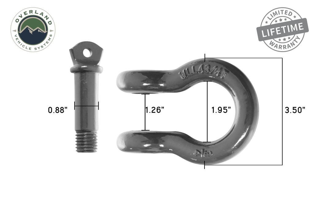 Overland Vehicle Systems Recovery Shackle 3/4 Inch 4.75 Ton Gray Universal - Click Image to Close