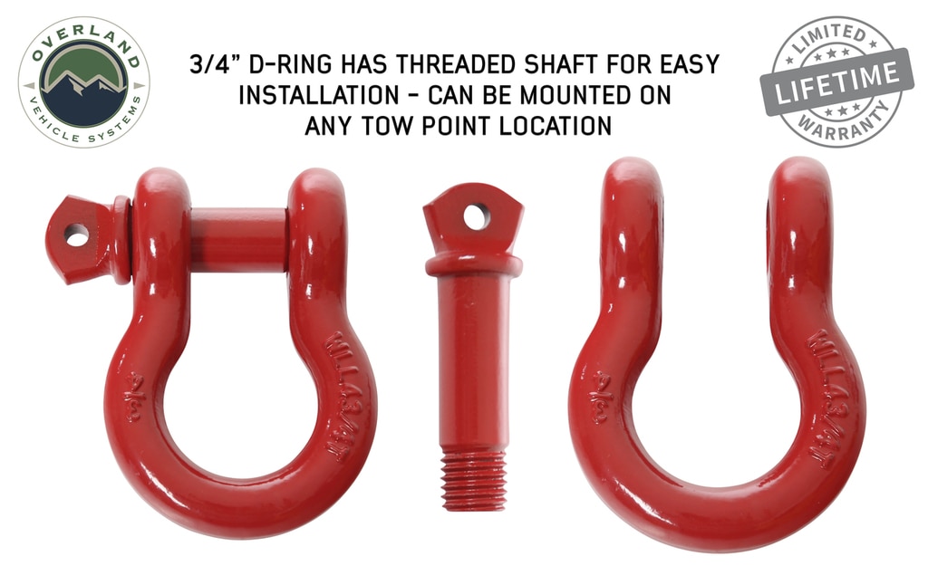 Overland Vehicle Systems Recovery Shackle 3/4 Inch 4.75 Ton Steel Gloss Red