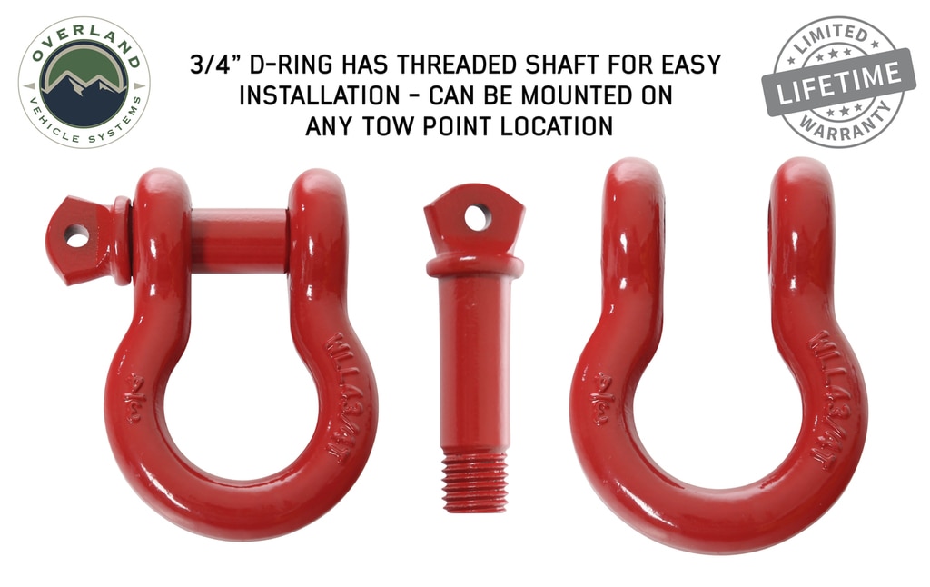 Overland Vehicle Systems Recovery Shackle 3/4 Inch 4.75 Ton Steel Gloss Red - Click Image to Close