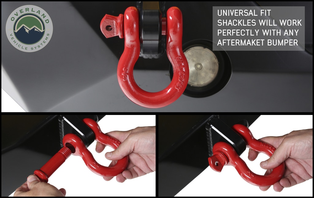 Overland Vehicle Systems Recovery Shackle 3/4 Inch 4.75 Ton Steel Gloss Red - Click Image to Close