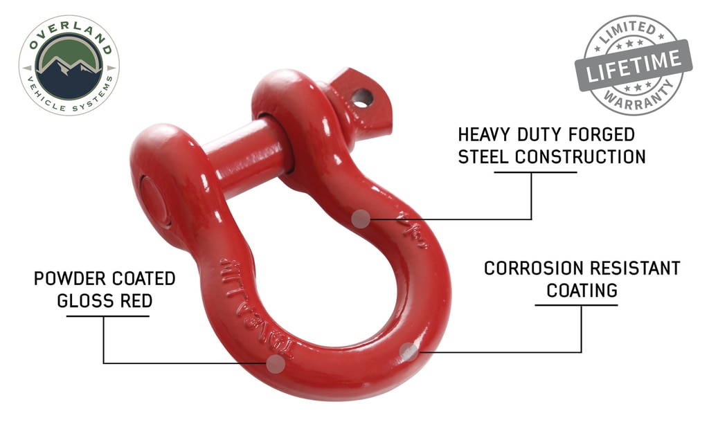 Overland Vehicle Systems Recovery Shackle 3/4 Inch 4.75 Ton Steel Gloss Red