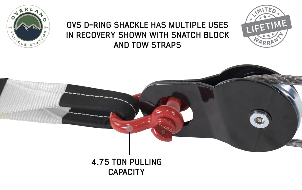 Overland Vehicle Systems Recovery Shackle 3/4 Inch 4.75 Ton Steel Gloss Red