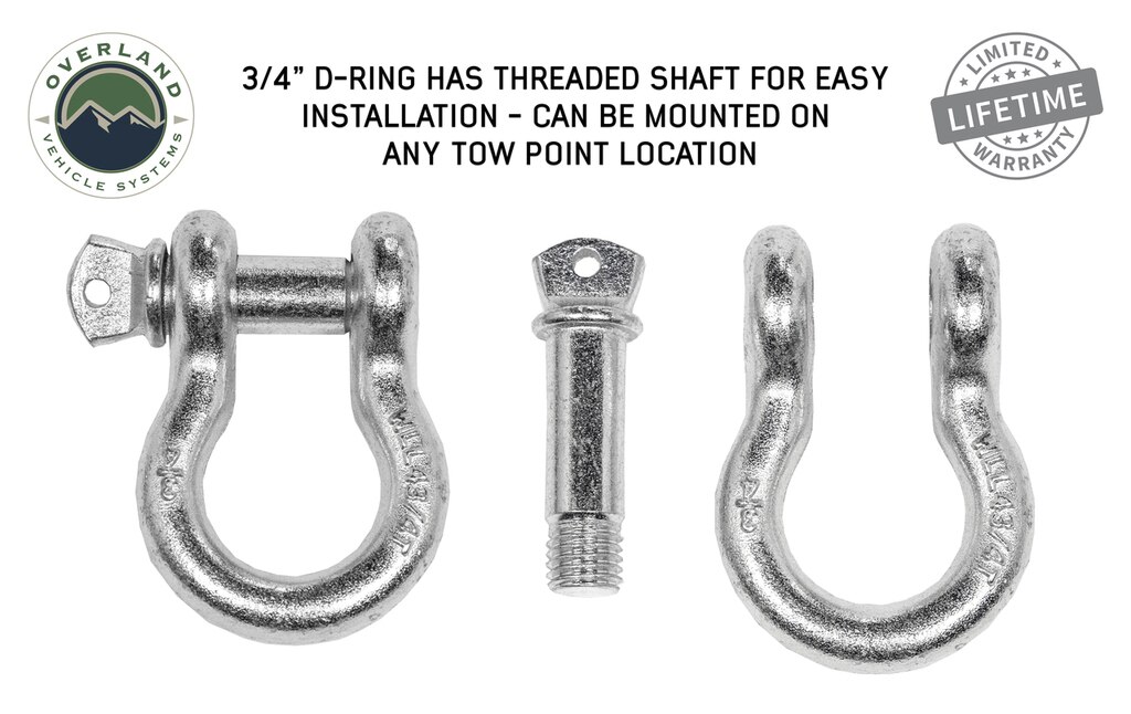 Overland Vehicle Systems Recovery Shackle 3/4 Inch 4.75 Ton Steel Zinc - Click Image to Close