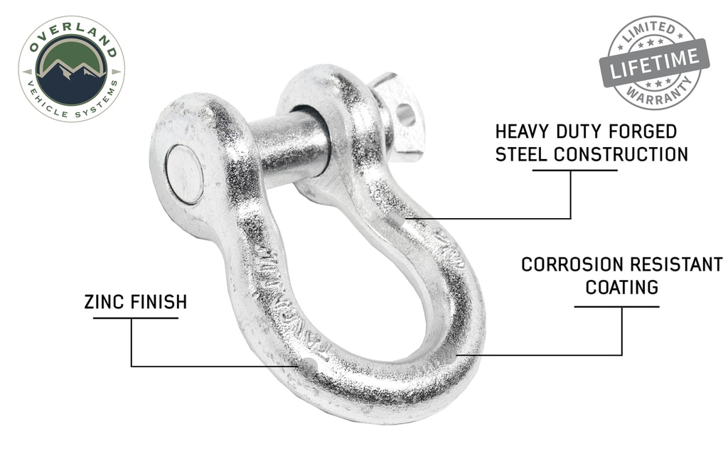 Overland Vehicle Systems Recovery Shackle 3/4 Inch 4.75 Ton Steel Zinc - Click Image to Close