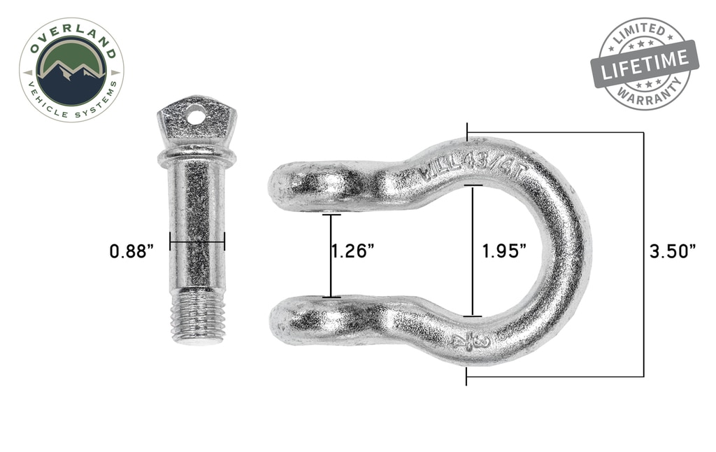 Overland Vehicle Systems Recovery Shackle 3/4 Inch 4.75 Ton Steel Zinc - Click Image to Close