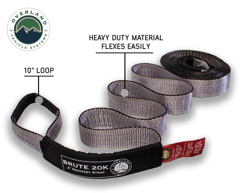 Overland Vehicle Systems Tow Strap 20,000 lb 2 Inch x 30 Foot Gray With Black Ends & Storage Bag - Click Image to Close