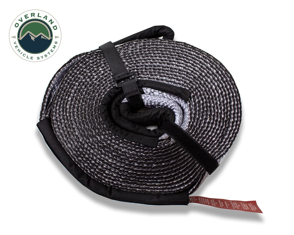 Overland Vehicle Systems Tow Strap 30,000 lb 3 Inch x 30 foot Gray With Black Ends & Storage Bag