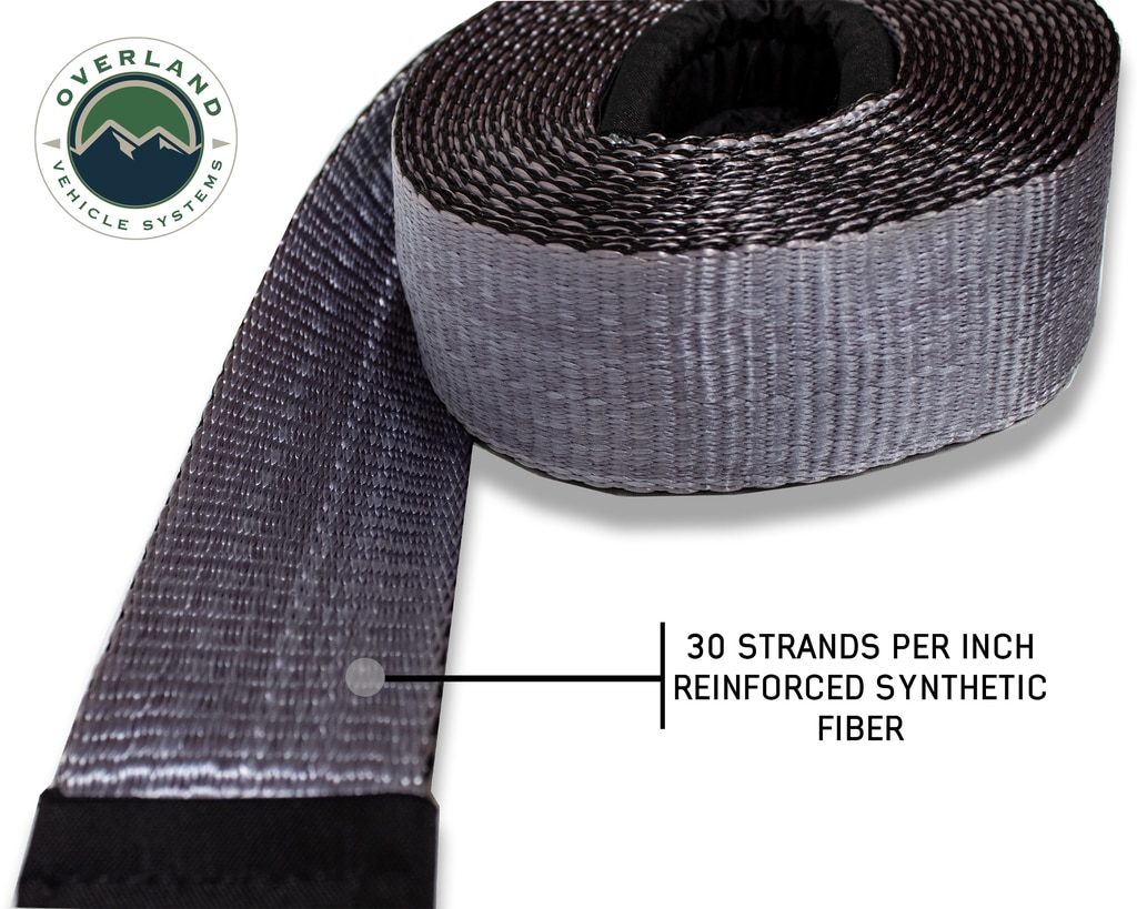 Overland Vehicle Systems Tow Strap 30,000 lb 3 Inch x 30 foot Gray With Black Ends & Storage Bag - Click Image to Close