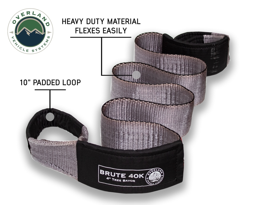 Overland Vehicle Systems Tow Strap 40,000 lb 4 Inch x 8 Foot Gray With Black Ends & Storage Bag Universal - Click Image to Close