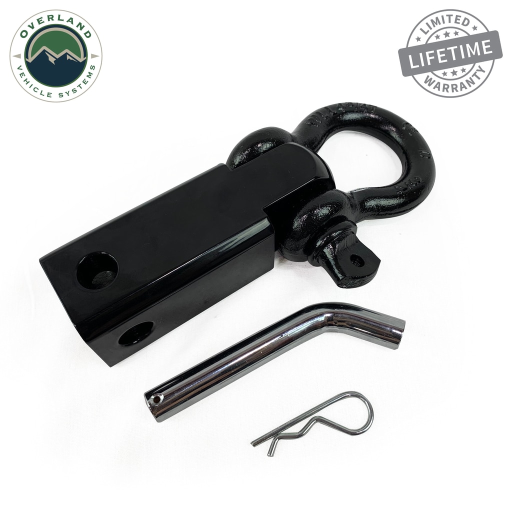Overland Vehicle Systems Receiver Mount Recovery Shackle 3/4 Inch 4.75 Ton With Dual Hole Black Universal