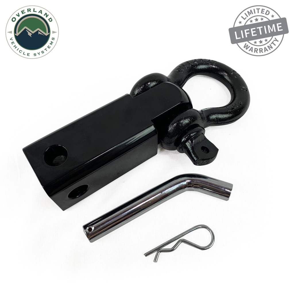 Overland Vehicle Systems Receiver Mount Recovery Shackle 3/4 Inch 4.75 Ton With Dual Hole Black Universal - Click Image to Close