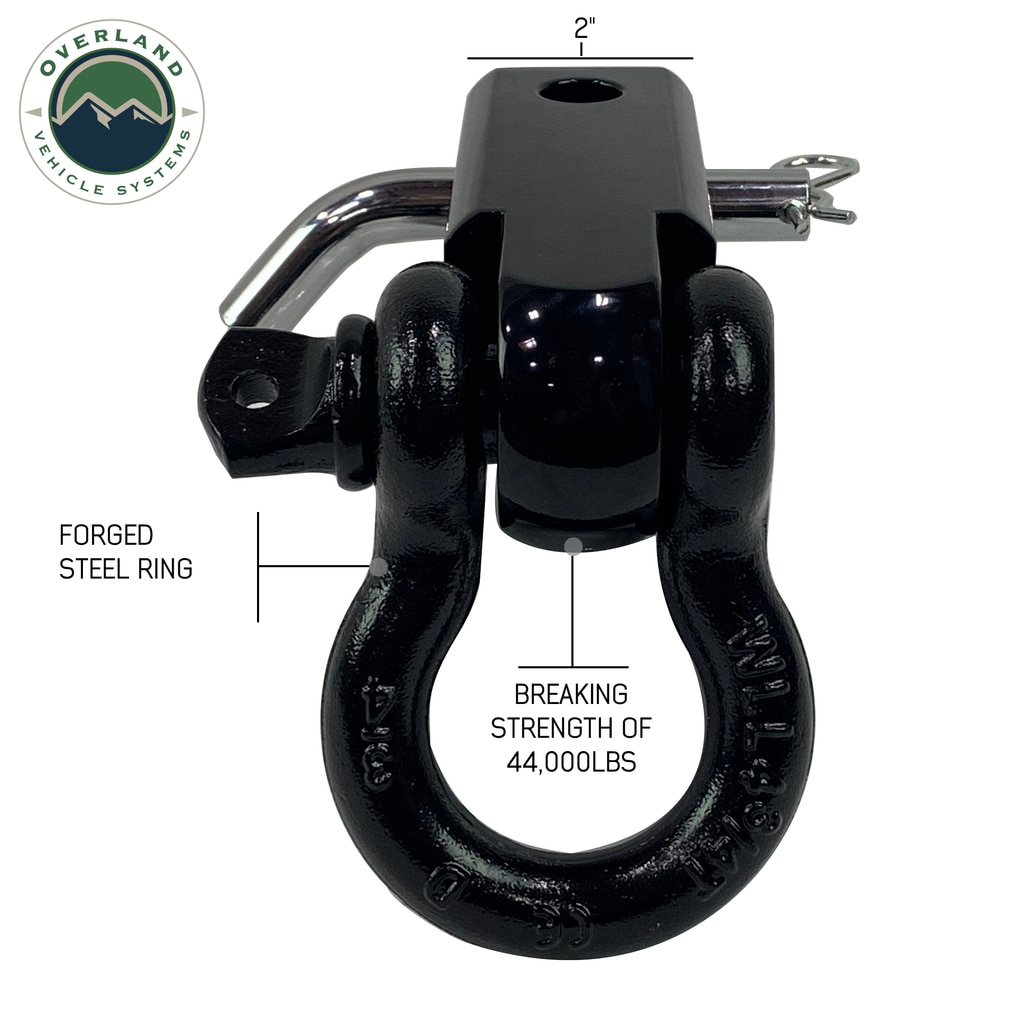 Overland Vehicle Systems Receiver Mount Recovery Shackle 3/4 Inch 4.75 Ton With Dual Hole Black Universal - Click Image to Close