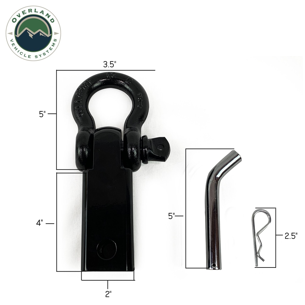 Overland Vehicle Systems Receiver Mount Recovery Shackle 3/4 Inch 4.75 Ton With Dual Hole Black Universal - Click Image to Close