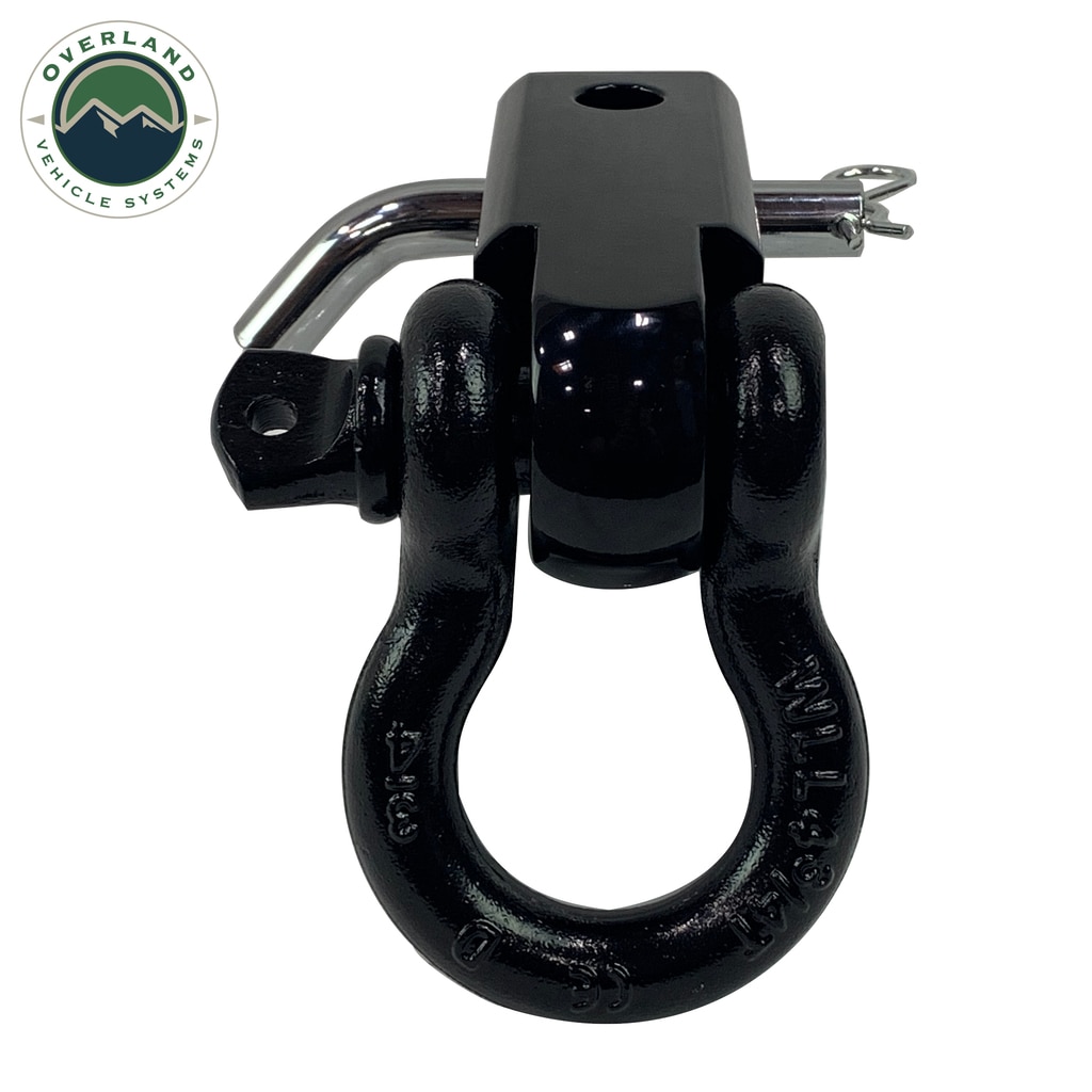 Overland Vehicle Systems Receiver Mount Recovery Shackle 3/4 Inch 4.75 Ton With Dual Hole Black Universal