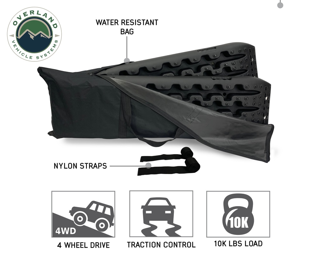 Overland Vehicle Systems Recovery Ramp With Pull Strap and Storage Bag Black/Black - Click Image to Close