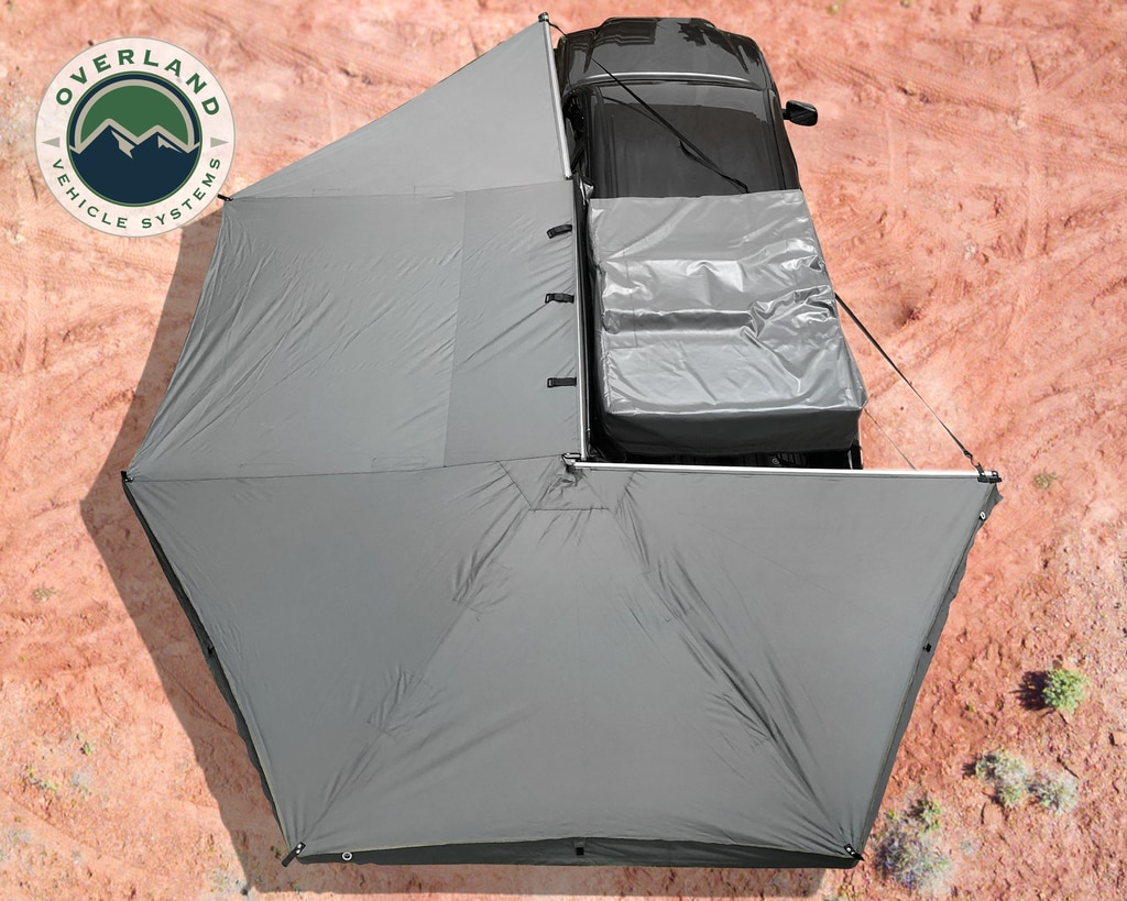 Overland Vehicle Systems Awning Tent 270 Degree Driver Side Dark Gray Cover With Black Cover Nomadic - Click Image to Close