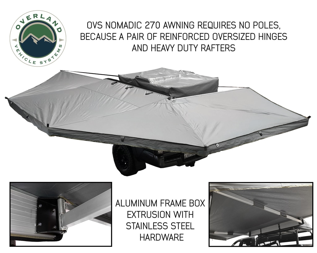 Overland Vehicle Systems Awning Tent 270 Degree Driver Side Dark Gray Cover With Black Cover Nomadic - Click Image to Close