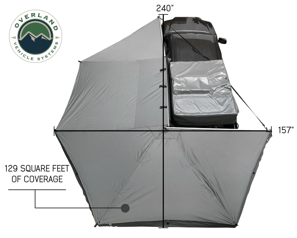 Overland Vehicle Systems Awning Tent 270 Degree Driver Side Dark Gray Cover With Black Cover Nomadic - Click Image to Close