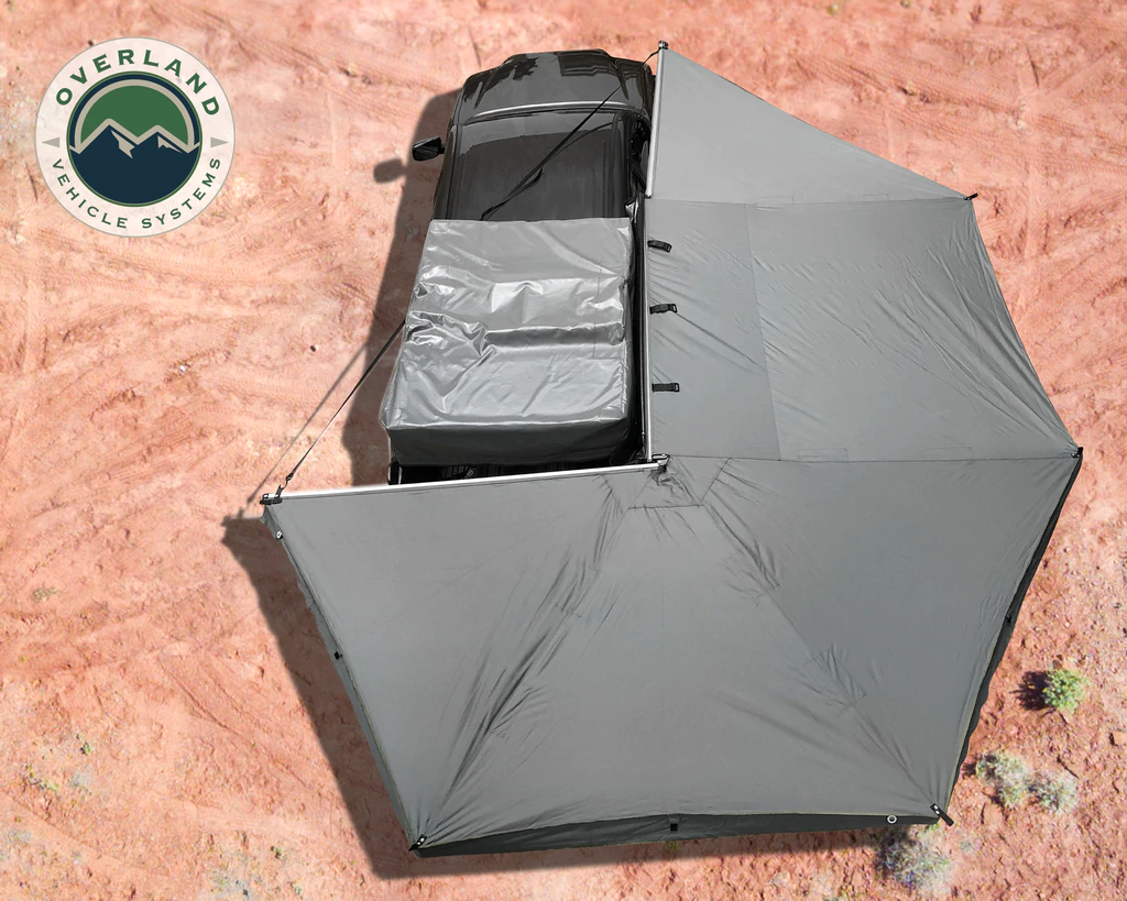 Overland Vehicle Systems Awning Tent 270 Degree Passenger Side Dark Gray Cover With Black Cover Nomadic - Click Image to Close