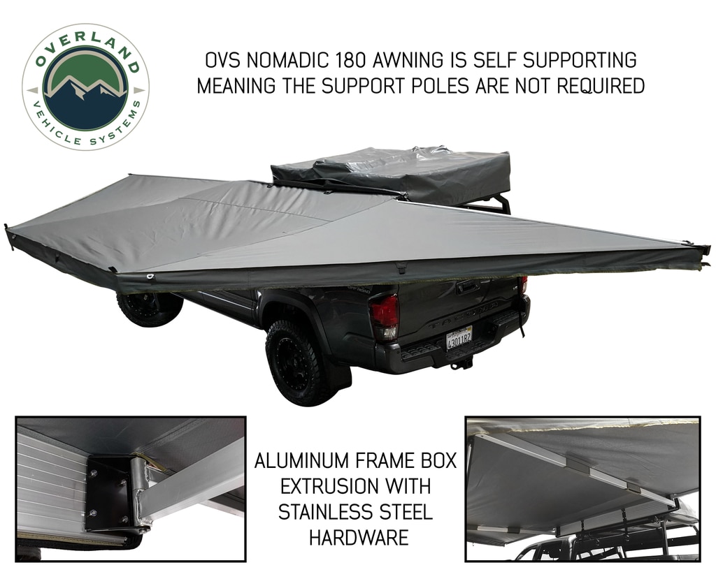 Overland Vehicle Systems Awning Tent 270 Degree Passenger Side Dark Gray Cover With Black Cover Nomadic