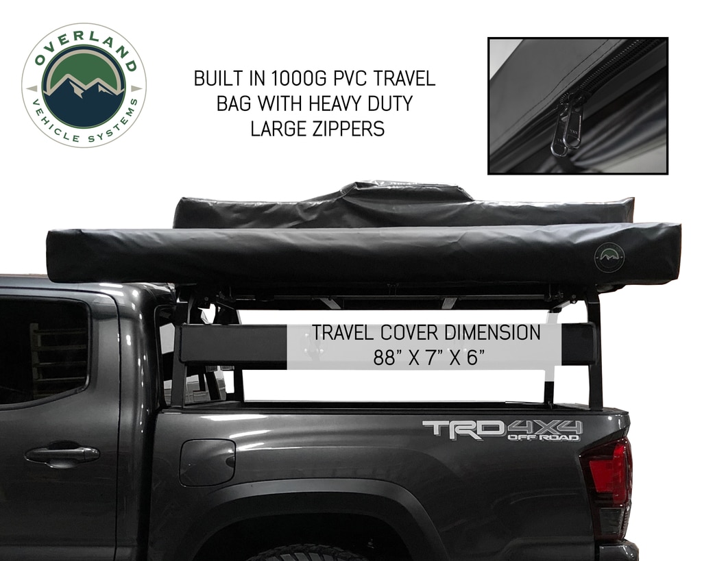 Overland Vehicle Systems Awning Tent 270 Degree Passenger Side Dark Gray Cover With Black Cover Nomadic
