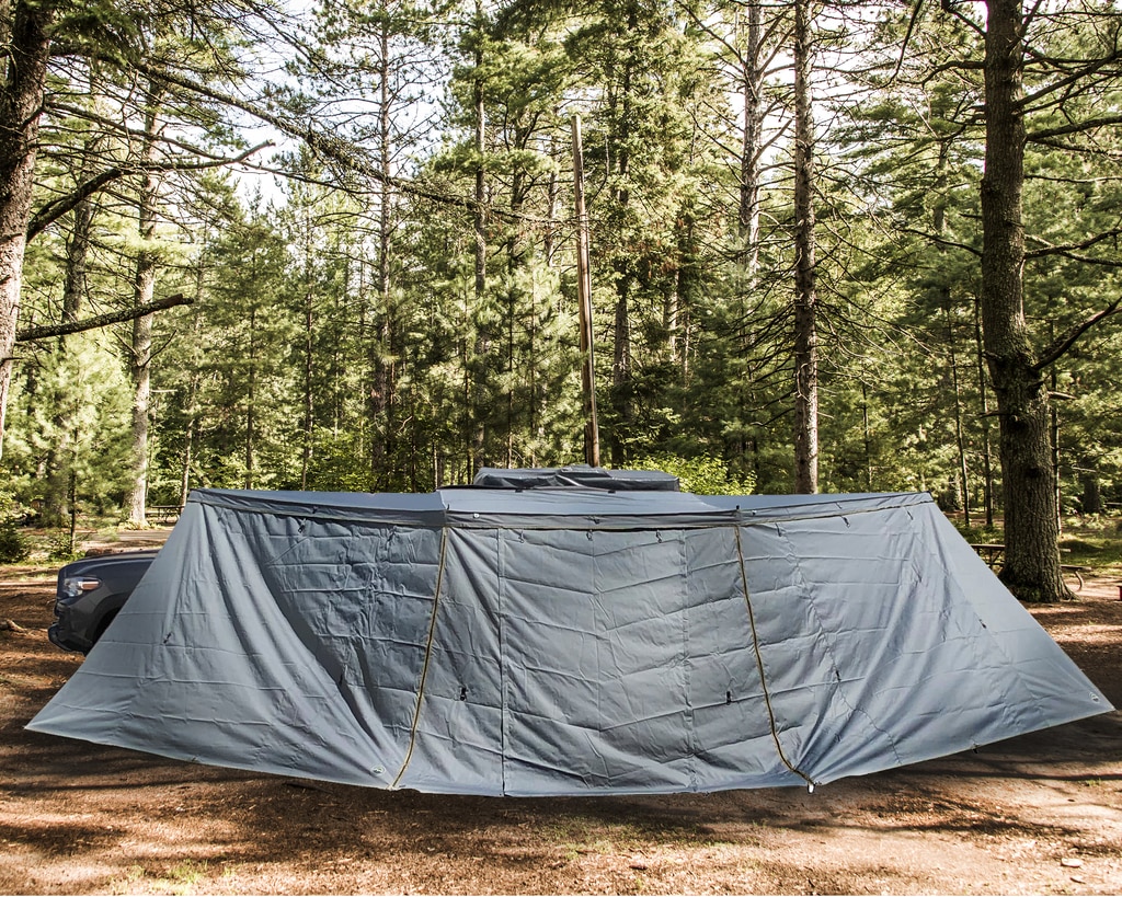 Overland Vehicle Systems Awning Tent 270 Degree Passenger Side Dark Gray Cover With Black Cover Nomadic