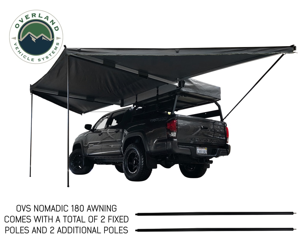 Overland Vehicle Systems Awning Tent 270 Degree Passenger Side Dark Gray Cover With Black Cover Nomadic - Click Image to Close