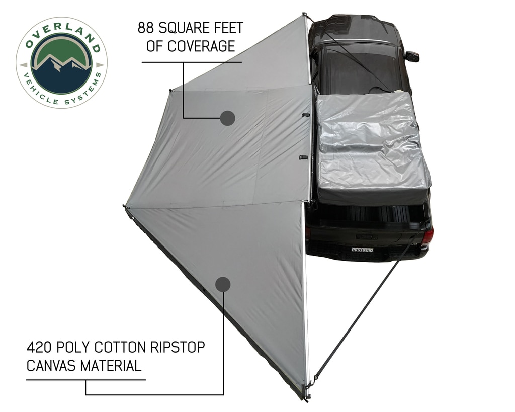 Overland Vehicle Systems Awning Tent 270 Degree Passenger Side Dark Gray Cover With Black Cover Nomadic - Click Image to Close