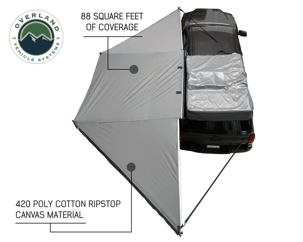 Overland Vehicle Systems Awning Tent 180 Degree 88 SF of Shelter With Zip In Wall Nomadic - Click Image to Close