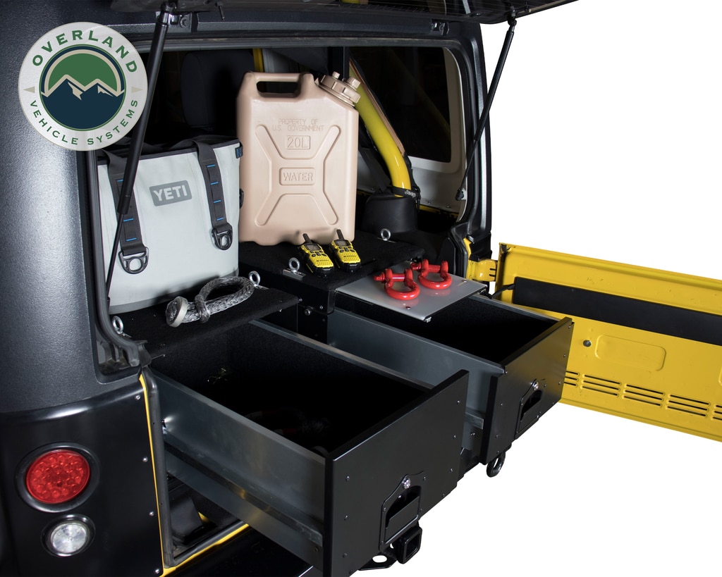 Overland Vehicle Systems Cargo Box With Slide Out Drawer & Working Station Size Black Powder Coat Universal