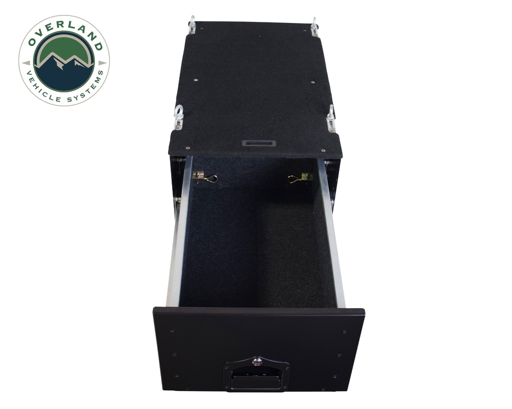 Overland Vehicle Systems Cargo Box With Slide Out Drawer & Working Station Size Black Powder Coat Universal