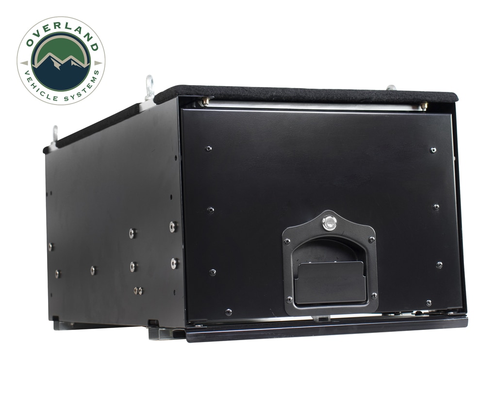 Overland Vehicle Systems Cargo Box With Slide Out Drawer Size Black Powder Coat Universal - Click Image to Close