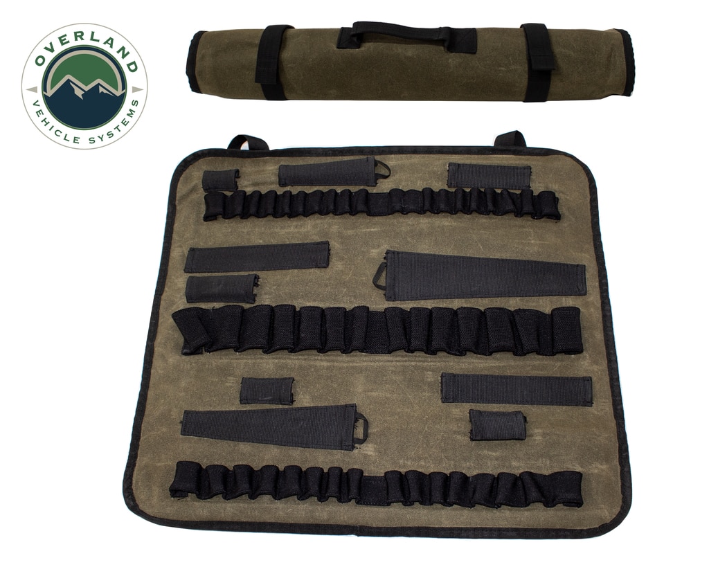 Overland Vehicle Systems Rolled Tool Bag Socket With Handle And Straps 16 Lb Waxed Canvas Universal - Click Image to Close