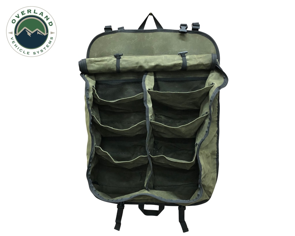 Overland Vehicle Systems Camping Storage Bag 9 Storage Bins 16 Lb Waxed Canvas - Click Image to Close