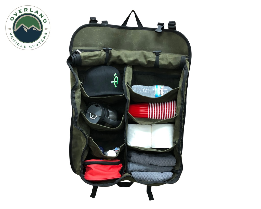 Overland Vehicle Systems Camping Storage Bag 9 Storage Bins 16 Lb Waxed Canvas - Click Image to Close