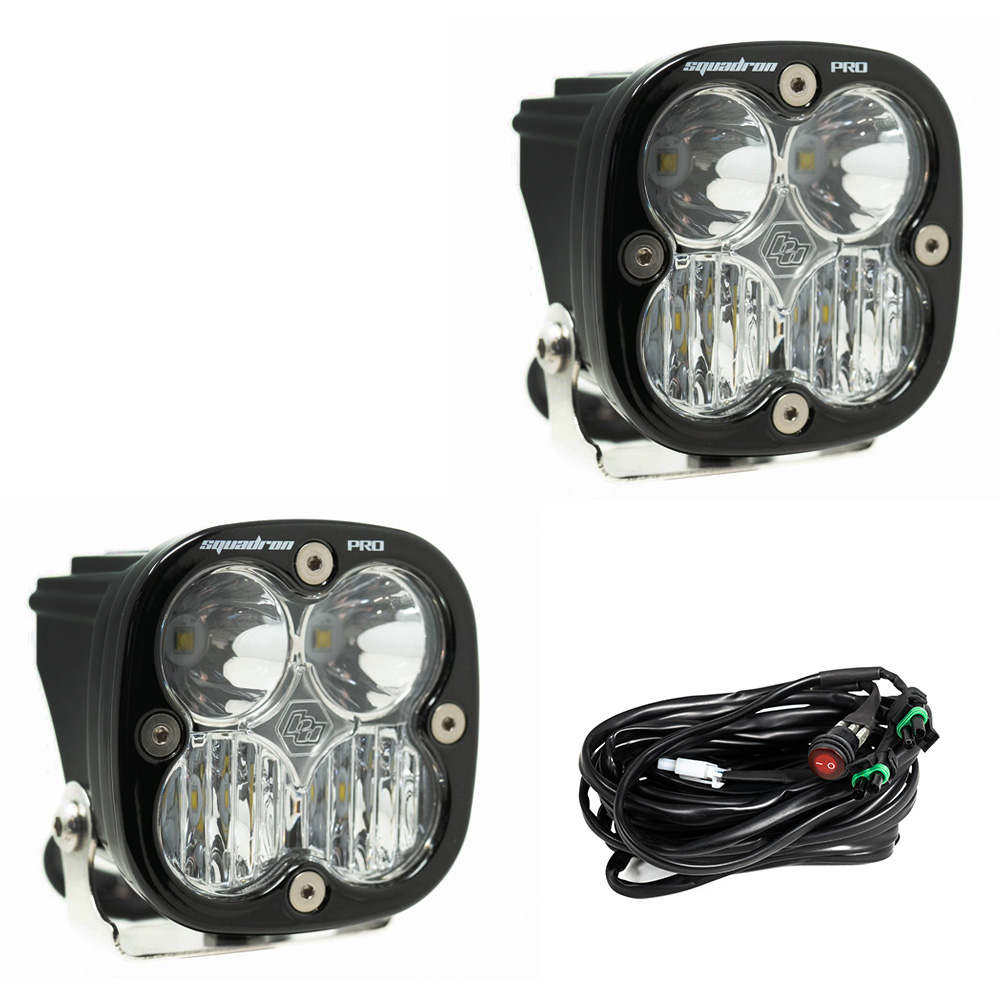 Baja Designs Squadron Pro Black LED Auxiliary Light Pod Pair; Driving Combo/Clear