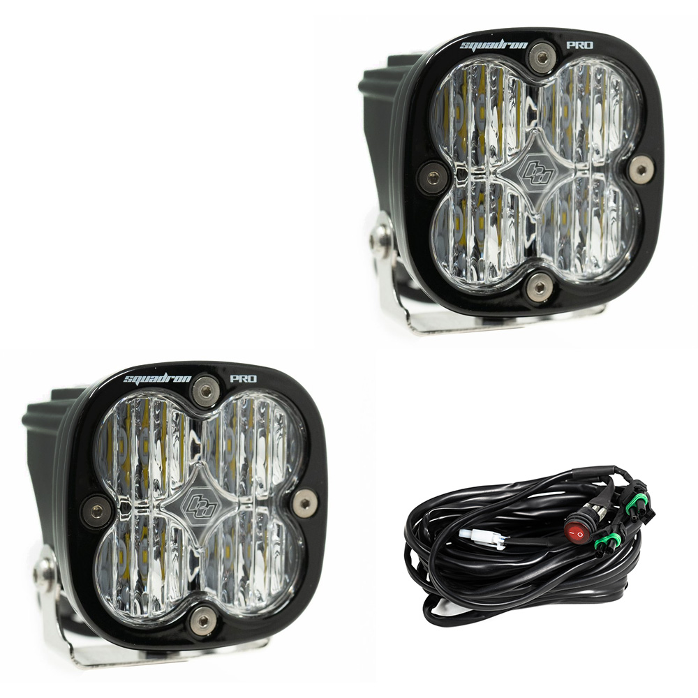 Baja Designs Squadron Pro Black LED Auxiliary Light Pod Pair; Wide Cornering/Clear