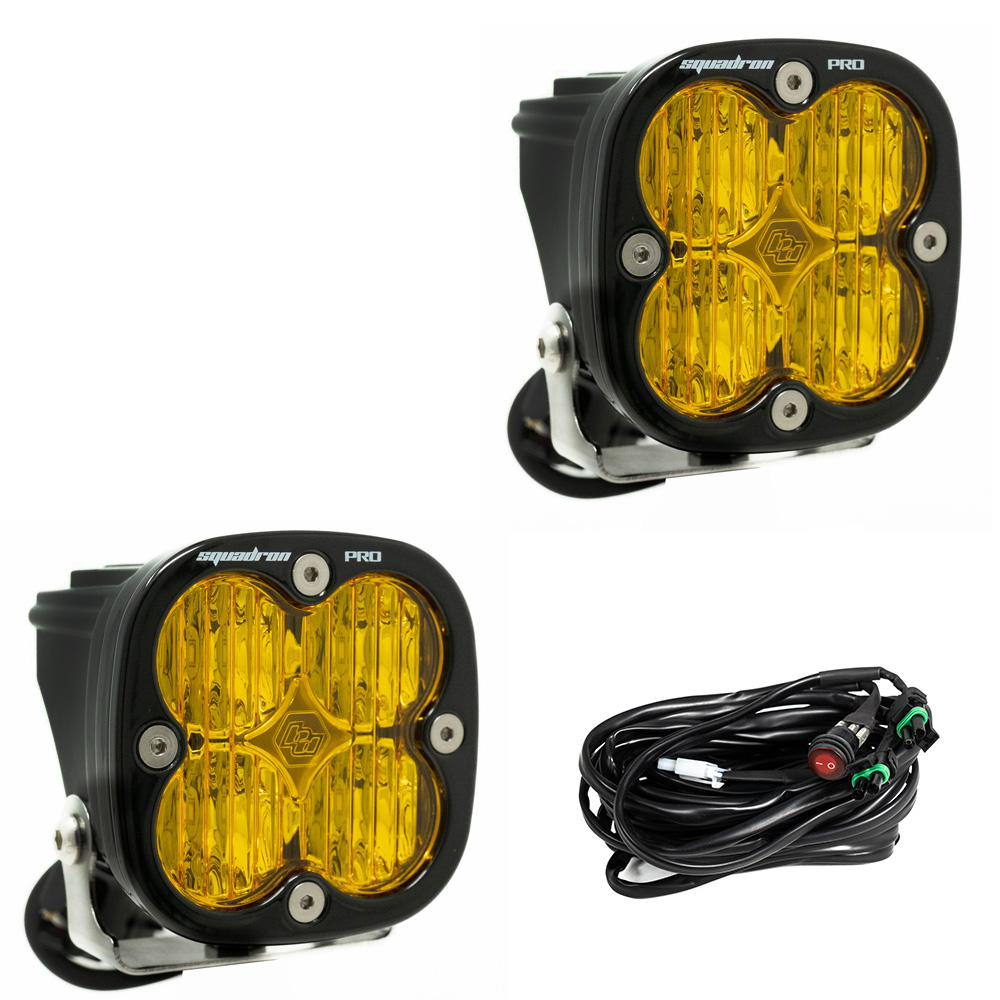 Baja Designs Squadron Pro Black LED Auxiliary Light Pod Pair; Wide Cornering/Amber