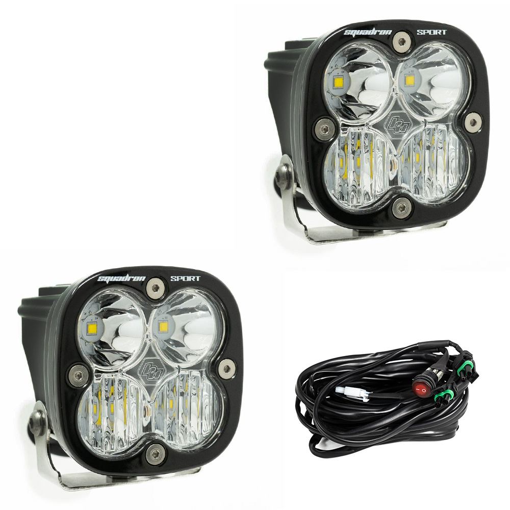 Baja Designs Squadron Sport Black LED Auxiliary Light Pod Pair; Driving Combo/Clear